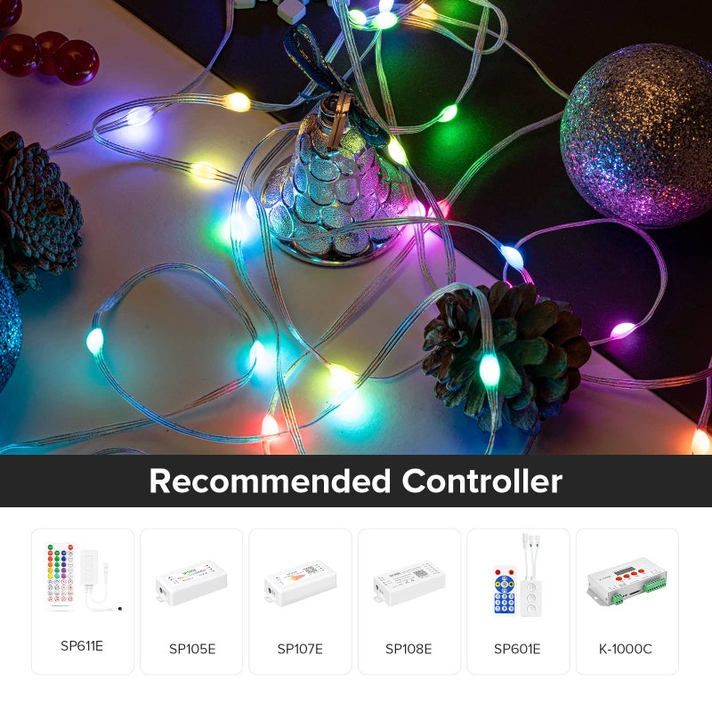 BTF-LIGHTING بلف-لايتينغ WS2812B IC RGB بيبل بيكسل لايت سيد سلسلة لفة فردية قابلة للتوجيه مطاردة اللون ذكية سلسلة ضوء الجنية سلك PVC 32.8 قدم 100LED DC5V لتزيين عيد الميلاد (بدون محول أو وحدة تحكم) - Image 2